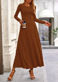 Casual Ribbed Knit Long Sleeve Crop Tops Maxi Flowy Skirts Two Piece Sets