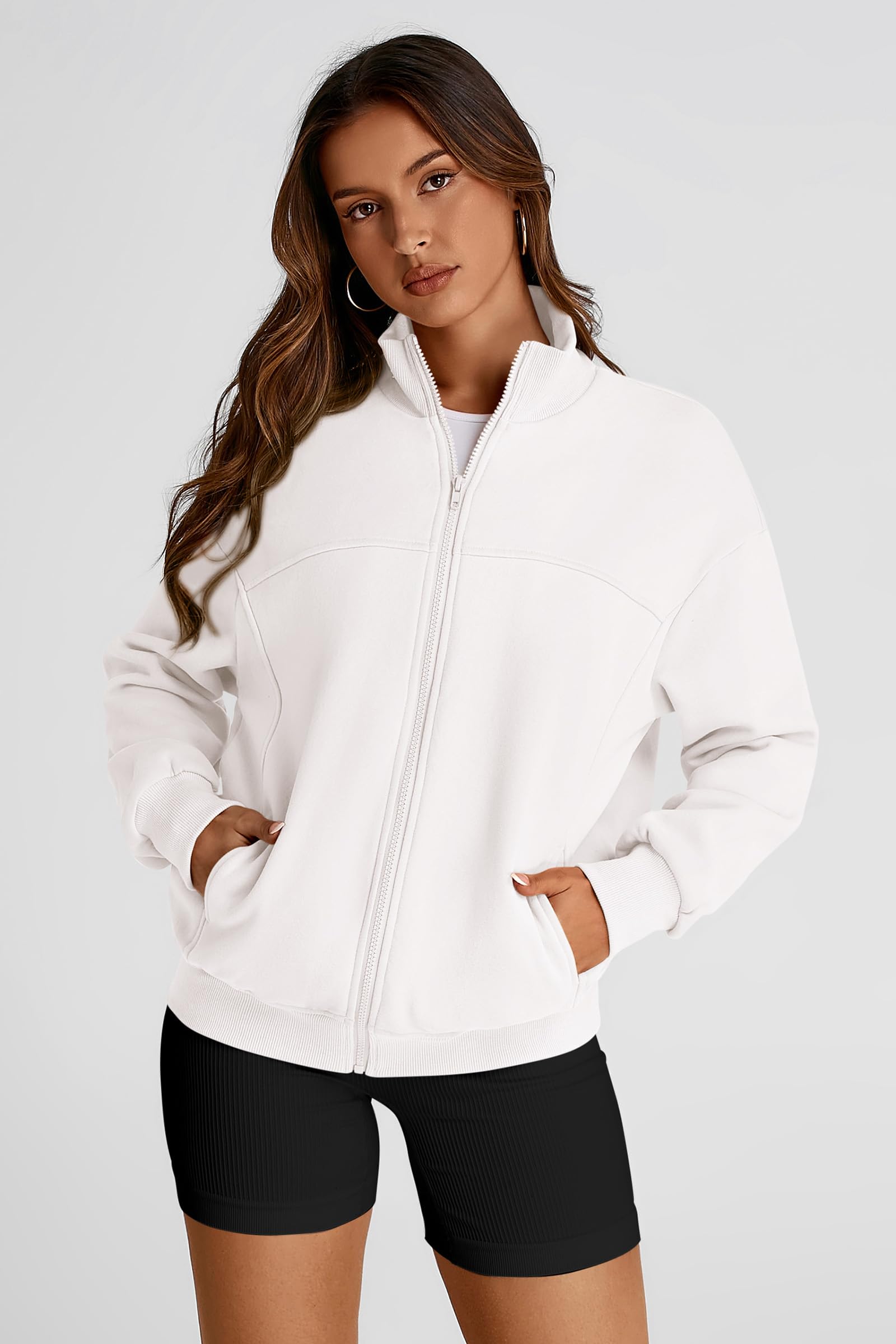 PRETTYGARDEN Women's Spring Fall Fashion Full Zip Up Sweatshirt Long Sleeve Loose Fit Trendy Casual Jacket with Pockets