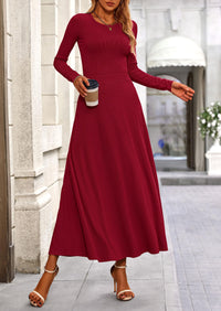Casual Ribbed Knit Long Sleeve Crop Tops Maxi Flowy Skirts Two Piece Sets