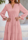 PRETTYGARDEN Women Fall Long Sleeve Smocked Maxi Dress Casual Square Neck Swiss Dot Tiered Ruffle Flowy Spring Pocket Dresses