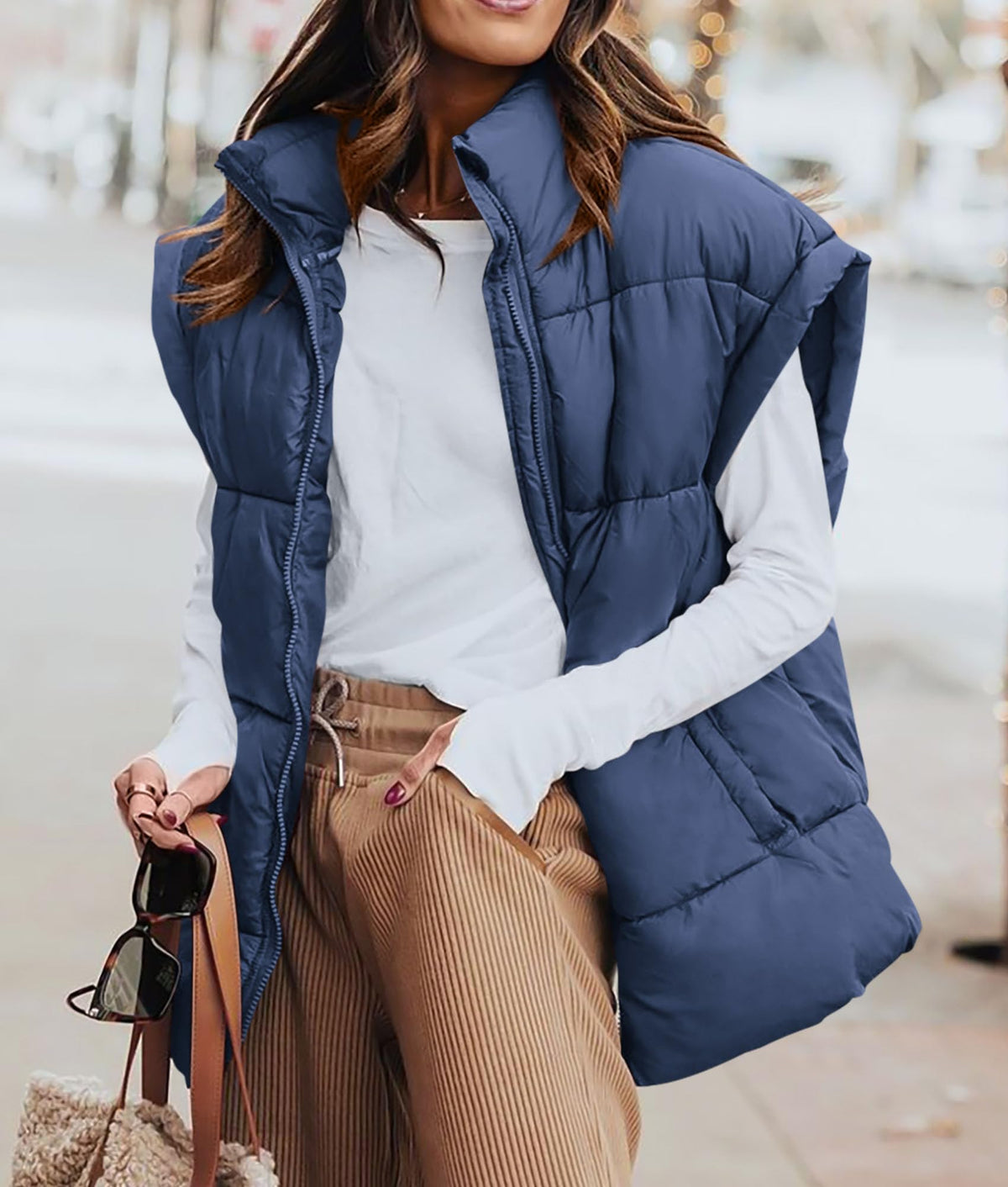 Casual Stand Collar Lightweight Sleeveless Zip Up Padded Coats