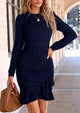 Ruched Bodycon Long Puff Sleeve Ruffle Fitted Mini Dress