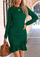 Ruched Bodycon Long Puff Sleeve Ruffle Fitted Mini Dress