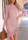 PRETTYGARDEN Women's Spring Fall Ruched Bodycon Mini Dress Long Puff Sleeve Ruffle Fitted Cocktail Party Dresses