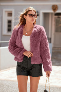 PRETTYGARDEN Women's Winter Coats Fleece Cropped Jacket Faux Fur Long Sleeve Pockets Shaggy Warm Outerwear Fall Clothes