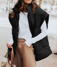 Casual Stand Collar Lightweight Sleeveless Zip Up Padded Coats