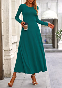 Casual Ribbed Knit Long Sleeve Crop Tops Maxi Flowy Skirts Two Piece Sets