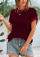 Short Sleeve Round Neck Striped Pullover Cap Sleeve Knit T-shirt