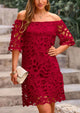 Off Shoulder Vintage Floral Lace Flare Short Sleeve Loose Elegant Mini Dresses