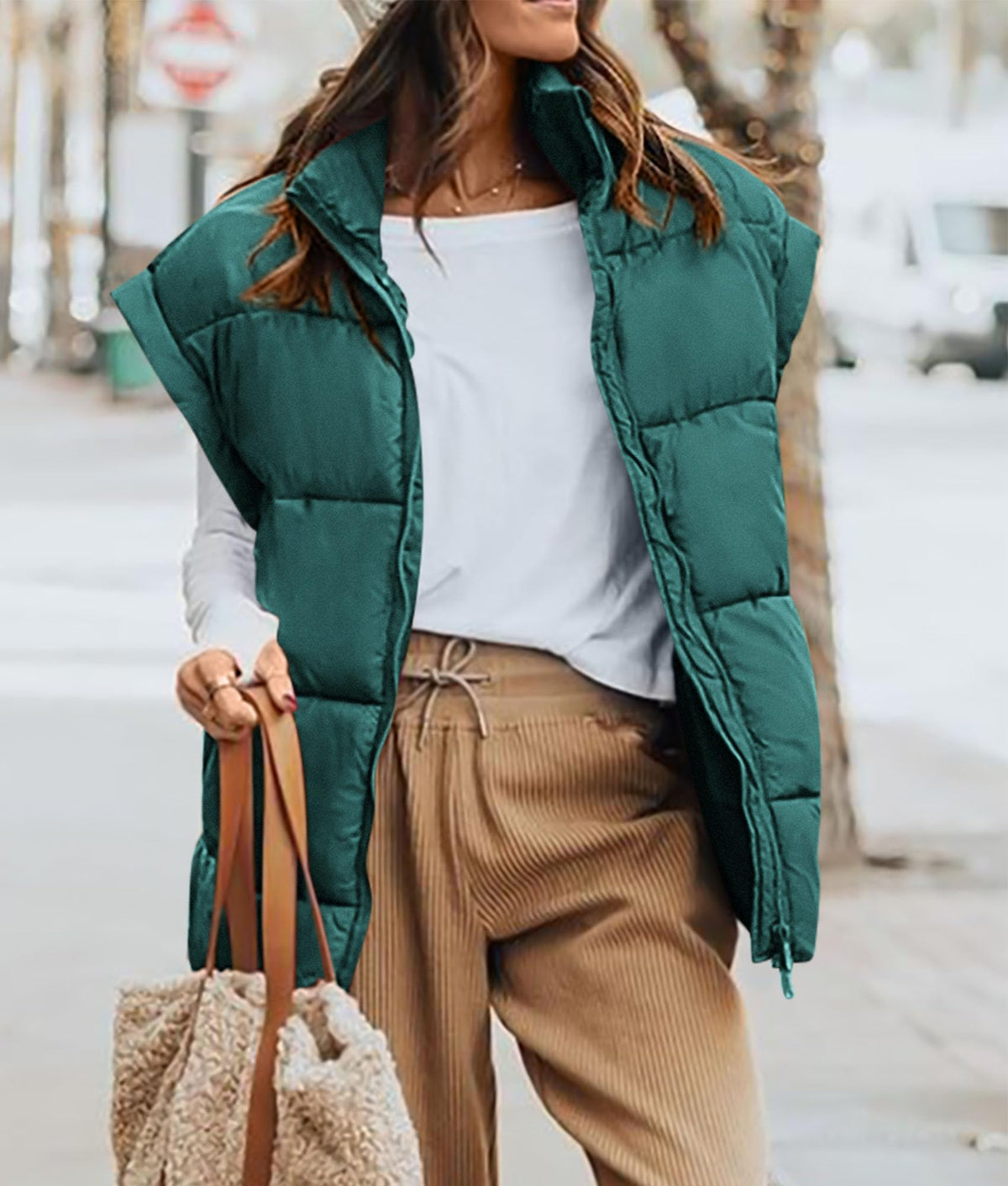 Casual Stand Collar Lightweight Sleeveless Zip Up Padded Coats