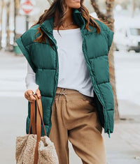 Casual Stand Collar Lightweight Sleeveless Zip Up Padded Coats