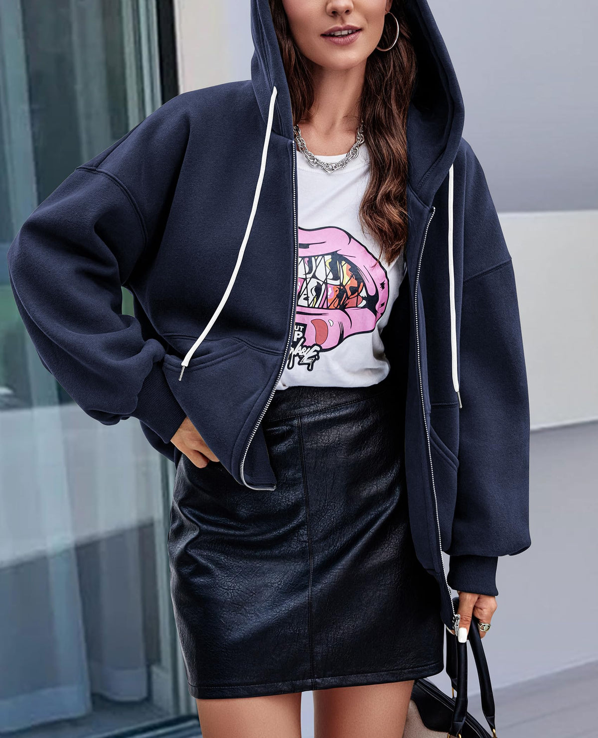 Zip Up Long Sleeve Loose Fit Y2K Casual Hoodies Cardigan