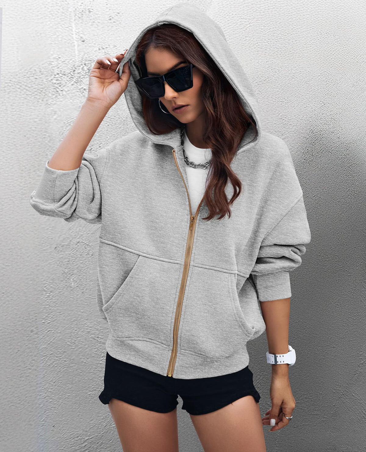 Y2K Zip Up Hoodie Long Sleeve Loose Fit Pockets Casual Sweatshirt