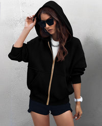 Y2K Zip Up Hoodie Long Sleeve Loose Fit Pockets Casual Sweatshirt