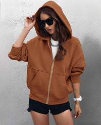 Y2K Zip Up Hoodie Long Sleeve Loose Fit Pockets Casual Sweatshirt