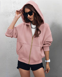 Y2K Zip Up Hoodie Long Sleeve Loose Fit Pockets Casual Sweatshirt