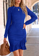 Ruched Bodycon Long Puff Sleeve Ruffle Fitted Mini Dress