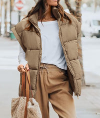 Casual Stand Collar Lightweight Sleeveless Zip Up Padded Coats