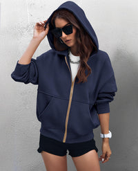 Y2K Zip Up Hoodie Long Sleeve Loose Fit Pockets Casual Sweatshirt