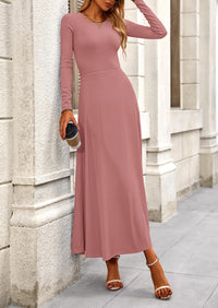 Casual Ribbed Knit Long Sleeve Crop Tops Maxi Flowy Skirts Two Piece Sets