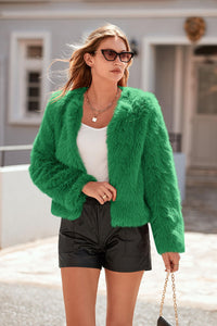 PRETTYGARDEN Women's Winter Coats Fleece Cropped Jacket Faux Fur Long Sleeve Pockets Shaggy Warm Outerwear Fall Clothes