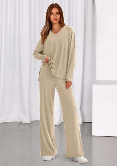 PRETTYGARDEN 2 Piece Lounge Sets for Women Fall Outfits Casual Loose Long Sleeve Tops Wide Leg Pants Matching Pajama Set