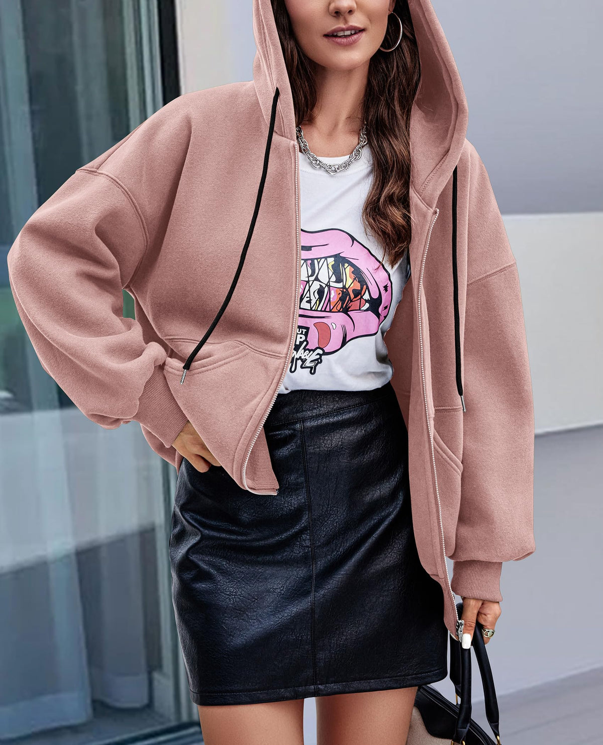 Zip Up Long Sleeve Loose Fit Y2K Casual Hoodies Cardigan