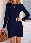 PRETTYGARDEN Women's Spring Fall Ruched Bodycon Mini Dress Long Puff Sleeve Ruffle Fitted Cocktail Party Dresses