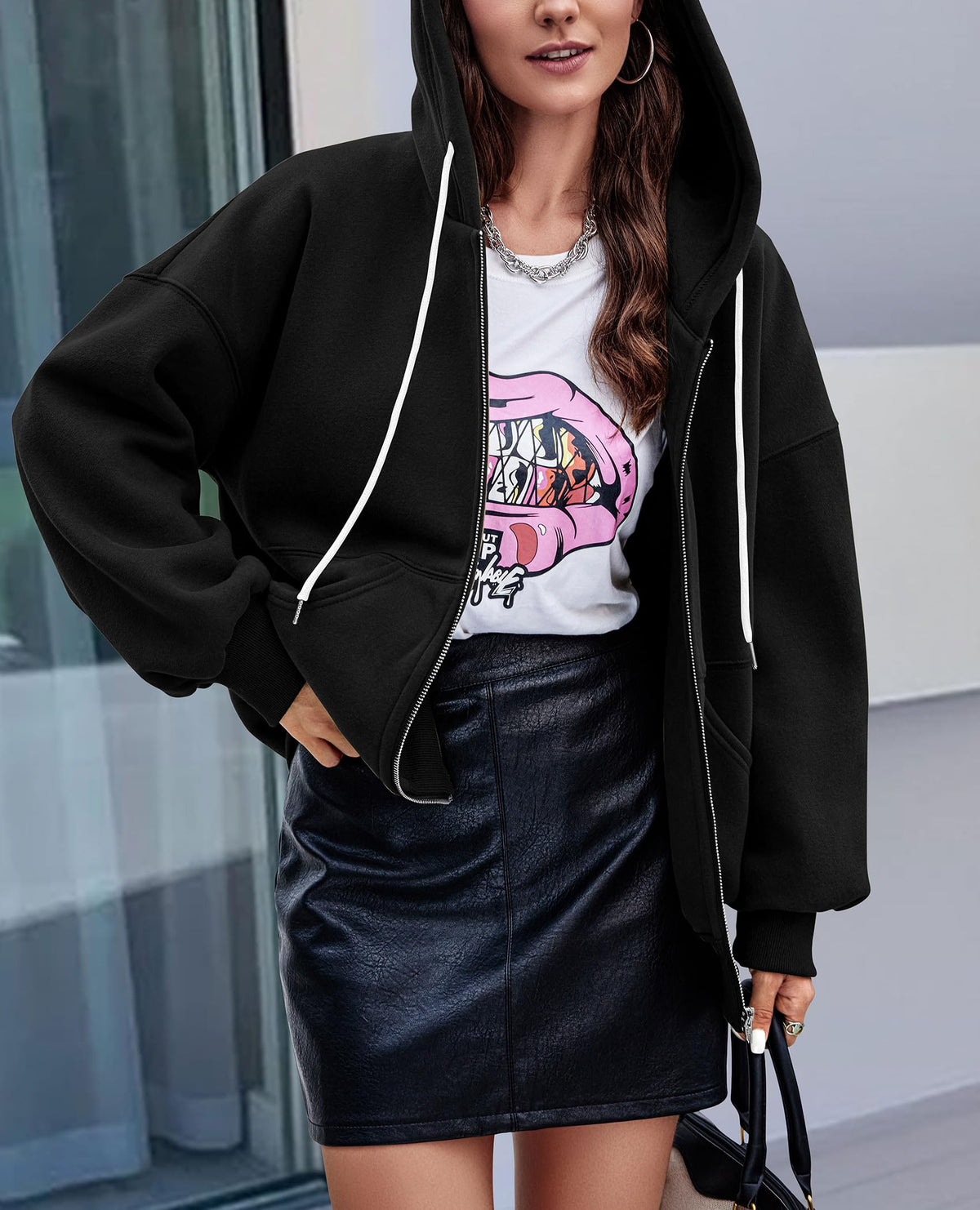 Zip Up Long Sleeve Loose Fit Y2K Casual Hoodies Cardigan