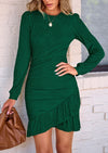 PRETTYGARDEN Women's Spring Fall Ruched Bodycon Mini Dress Long Puff Sleeve Ruffle Fitted Cocktail Party Dresses