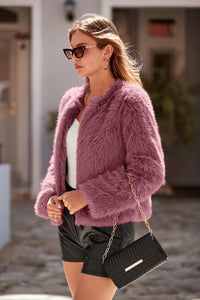 PRETTYGARDEN Women's Winter Coats Fleece Cropped Jacket Faux Fur Long Sleeve Pockets Shaggy Warm Outerwear Fall Clothes