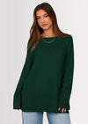 PRETTYGARDEN Women's Knit Fall Sweaters Long Sleeve Pullover Crewneck Split Hem Oversized Tunic Sweater Tops Winter Clothing