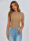 KIRUNDO Ribbed Short Sleeve Tops for Women Summer Casual Crew Neck Cute Crop Basic Tees Slim Fit Exposed Seams T Shirts