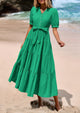 Casual Short Sleeved V-Neck Button Up Lace Up Dress