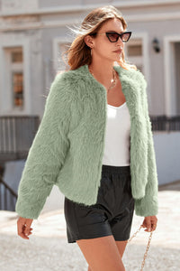 PRETTYGARDEN Women's Winter Coats Fleece Cropped Jacket Faux Fur Long Sleeve Pockets Shaggy Warm Outerwear Fall Clothes