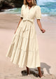 Casual Short Sleeved V-Neck Button Up Lace Up Dress