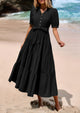 Casual Short Sleeved V-Neck Button Up Lace Up Dress