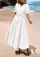 Casual Short Sleeved V-Neck Button Up Lace Up Dress