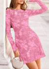 PRETTYGARDEN Women's Fall Fashion Floral Long Sleeve Mini Dress Mesh Bodycon Short Party Date Night Going Out Dresses