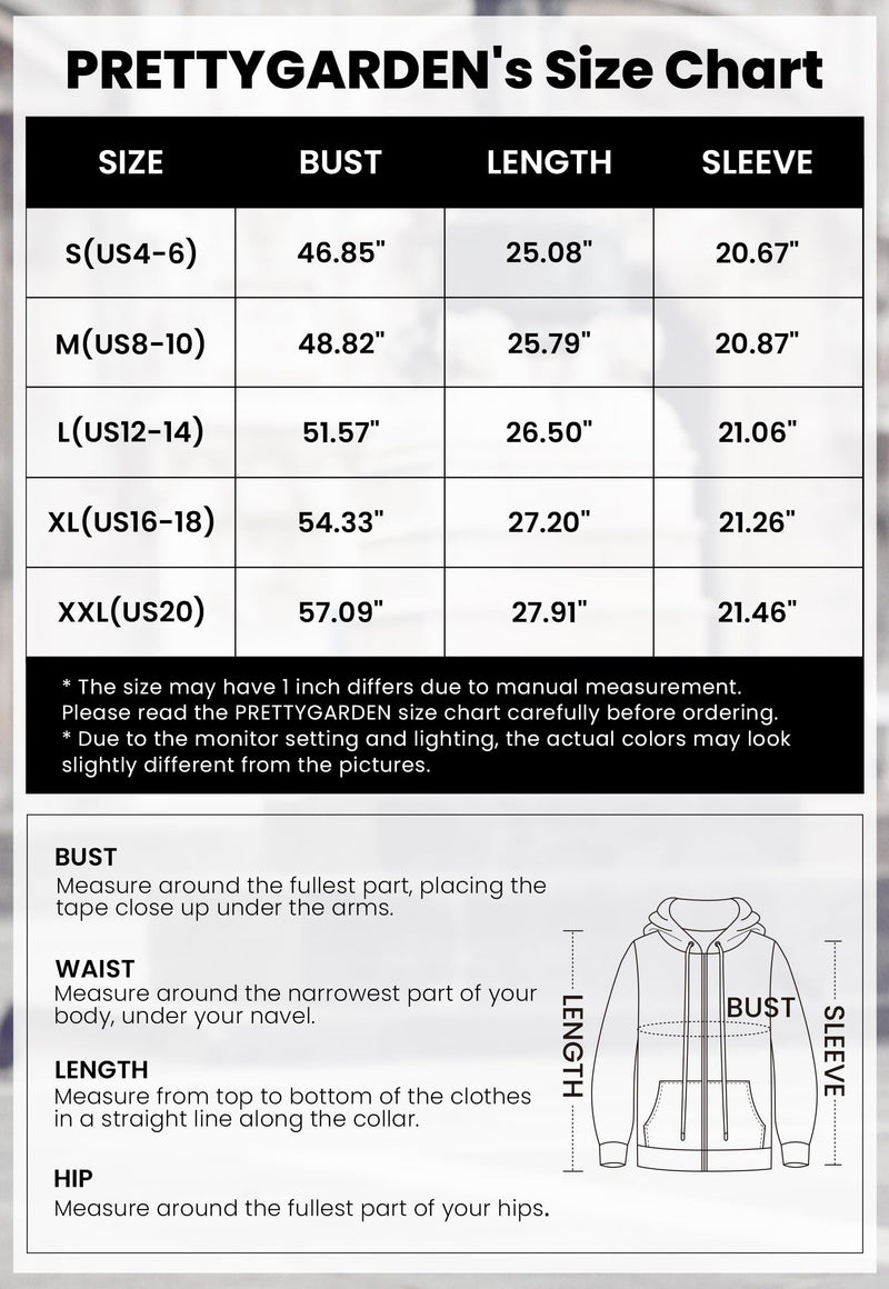 PRETTYGARDEN Hoodies For Women Sweatshirt Zip Up Hoodie Fall Fashion Trendy Long Sleeve Jackets Winter Clothing Outfits