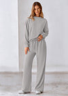 PRETTYGARDEN 2 Piece Long Sleeve Pullover Tops and Wide Leg Pants Knitted Lounge Sets