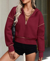 Long Sleeve Half Zip Cropped Pullover Hoodies