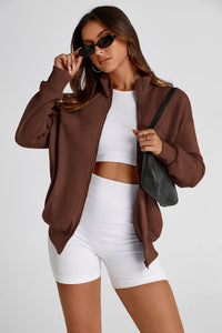 Full Zip Up Long Sleeve Loose Fit Trendy Casual Cardigan with Pockets