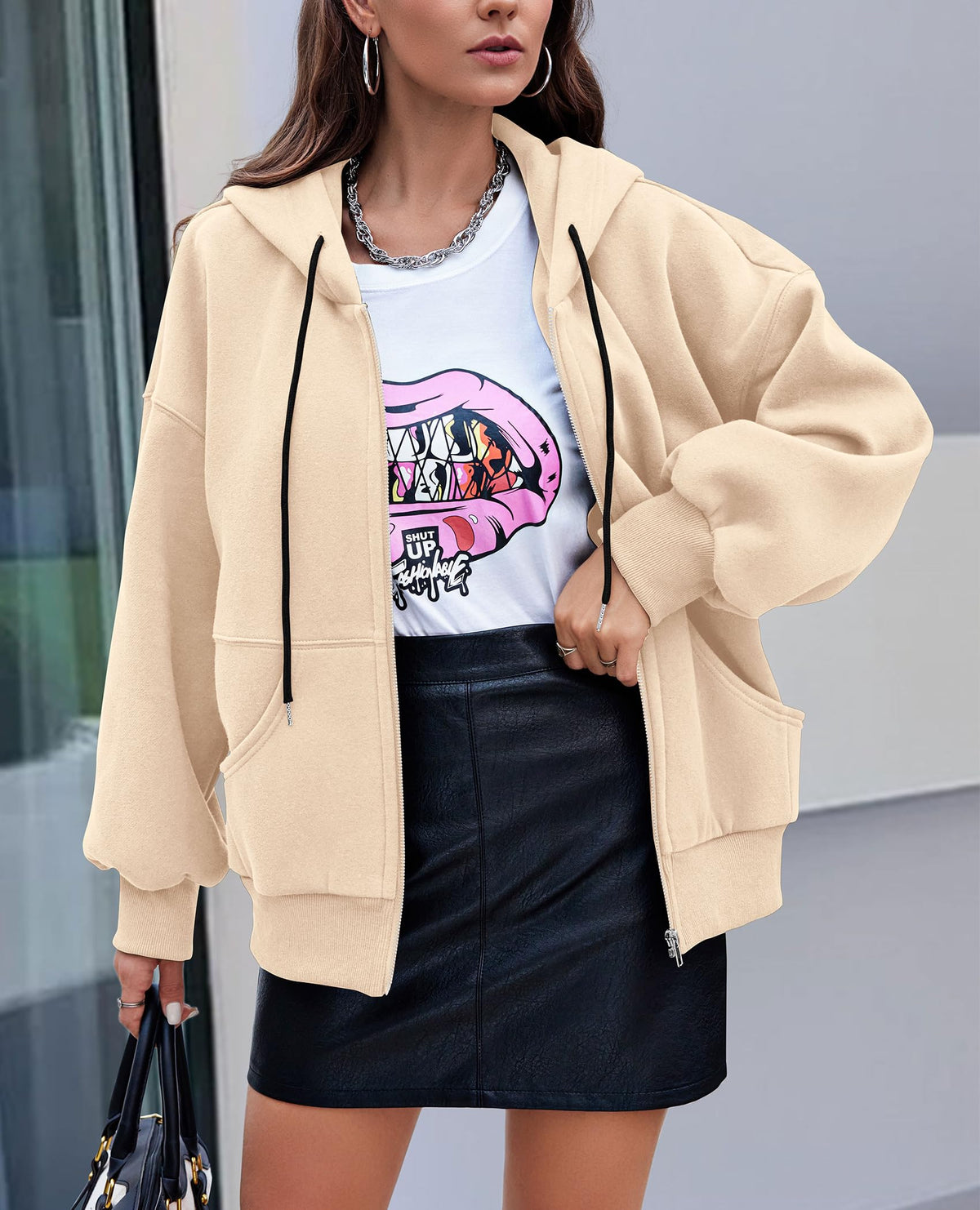 Zip Up Long Sleeve Loose Fit Y2K Casual Hoodies Cardigan