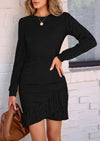 PRETTYGARDEN Women's Spring Fall Ruched Bodycon Mini Dress Long Puff Sleeve Ruffle Fitted Cocktail Party Dresses