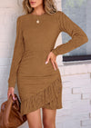 PRETTYGARDEN Women's Spring Fall Ruched Bodycon Mini Dress Long Puff Sleeve Ruffle Fitted Cocktail Party Dresses