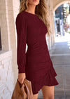 PRETTYGARDEN Women's Spring Fall Ruched Bodycon Mini Dress Long Puff Sleeve Ruffle Fitted Cocktail Party Dresses