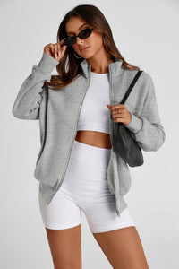 Full Zip Up Long Sleeve Loose Fit Trendy Casual Cardigan with Pockets