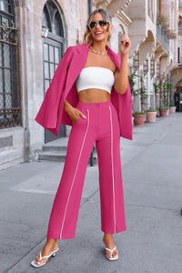Business Casual Jacket Wide Leg Pants 2 Piece Blazer Sets