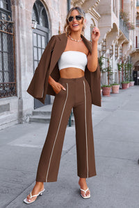 Business Casual Jacket Wide Leg Pants 2 Piece Blazer Sets